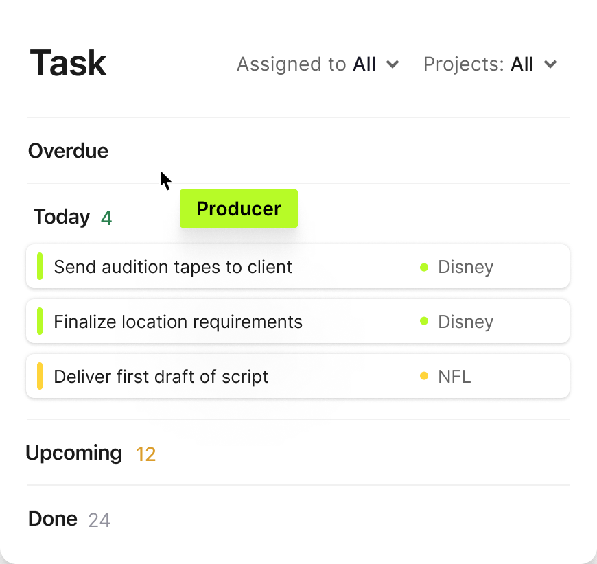 Screen shot of Assemble's Task list items for Master Calendar